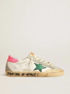Fashion Golden Goose Super-Star Penstar com estrela verde e talão lagosta fluorescente Cabedal de napa bege