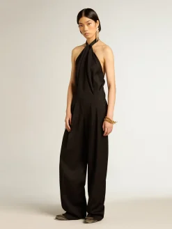 Best Golden Goose Terno vestido de gabardine de lã preta Coleção Journey