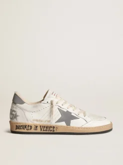Flash Sale Golden Goose Tênis Ball Star de napa com estrela e talão de náilon cinza reflex Cabedal de napa branca