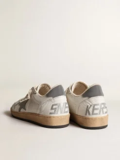 Flash Sale Golden Goose Tênis Ball Star de napa com estrela e talão de náilon cinza reflex Cabedal de napa branca