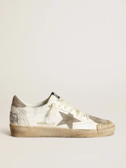 Discount Golden Goose Tênis Ball Star Masculino LTD de napa branca com estrela e talão de suede havana-rosado Cabedal de napa branca