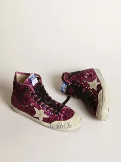 Shop Golden Goose Tênis Francy com lantejoulas e escritas à mão no solado Cabedal em tecido com lantejoulas difusas