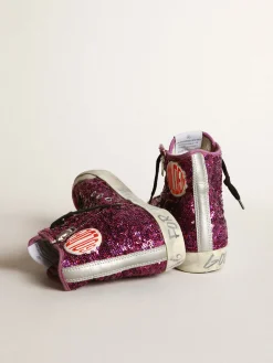Shop Golden Goose Tênis Francy com lantejoulas e escritas à mão no solado Cabedal em tecido com lantejoulas difusas