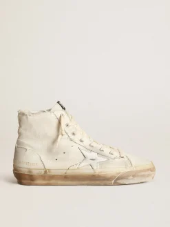 Best Golden Goose Tênis Francy de lona cor marfim com estrela de couro branco Cabedal de lona cor marfim