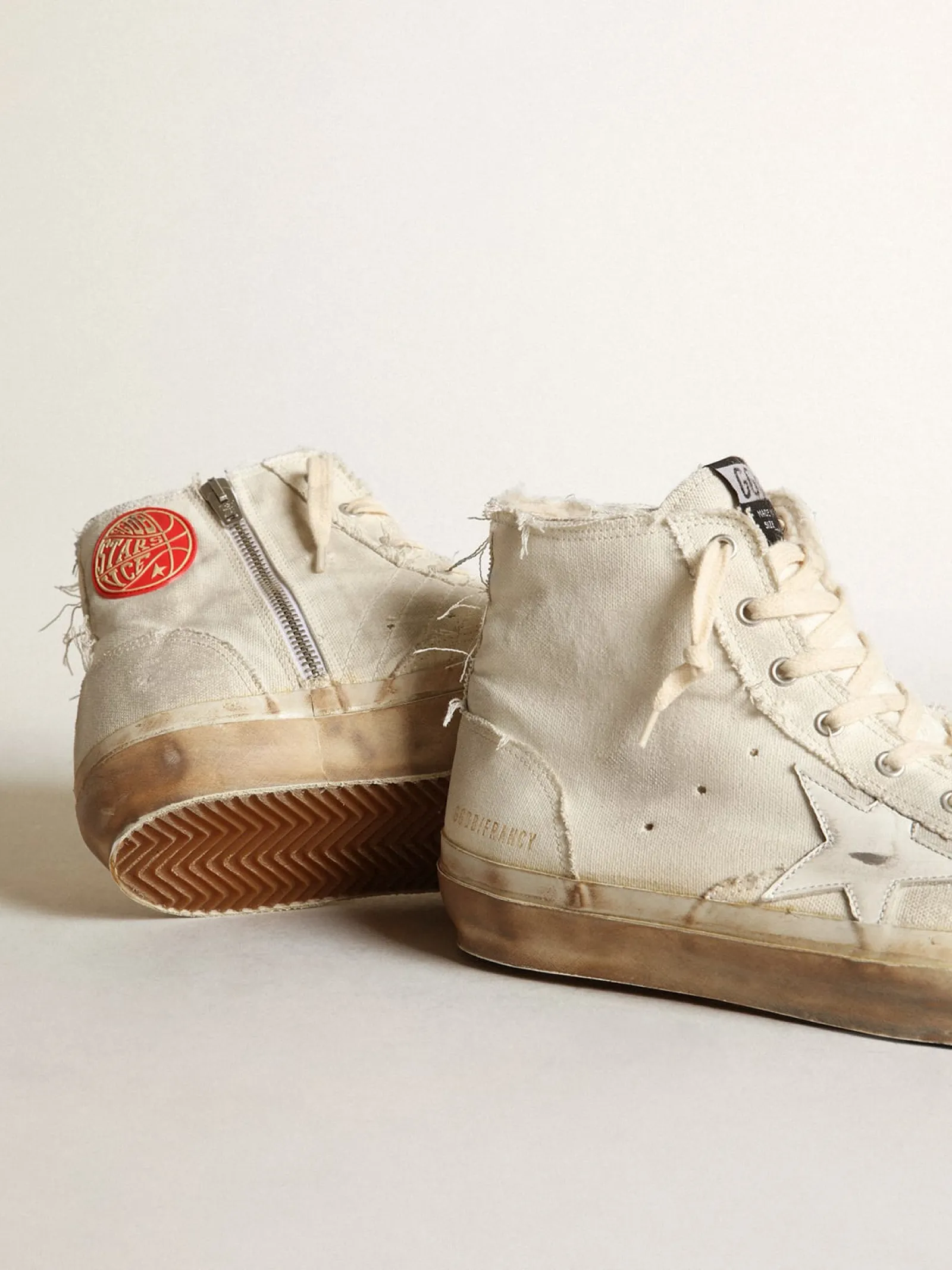 Best Golden Goose Tênis Francy de lona cor marfim com estrela de couro branco Cabedal de lona cor marfim