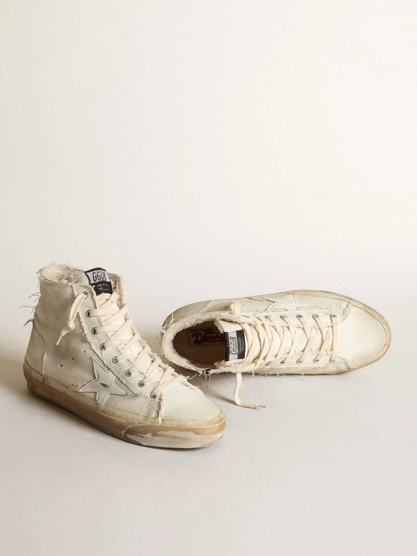 Best Golden Goose Tênis Francy de lona cor marfim com estrela de couro branco Cabedal de lona cor marfim