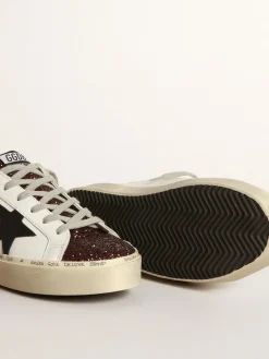 Fashion Golden Goose Tênis Hi-Star branco com inserção de glitter e estrela preta Material principal: 75% couro bovino, 18% polietileno tereftalato, 7% algodão