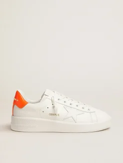 Cheap Golden Goose Tênis Purestar branco com talão laranja fluorescente Material principal: 100% couro bovino