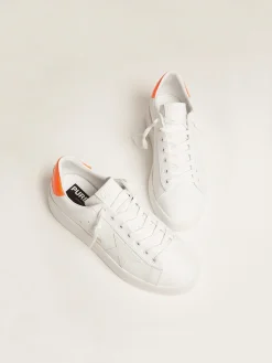 Cheap Golden Goose Tênis Purestar branco com talão laranja fluorescente Material principal: 100% couro bovino