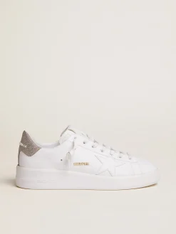 Cheap Golden Goose Tênis Purestar com talão de glitter prateado Cor: branco