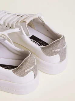 Cheap Golden Goose Tênis Purestar com talão de glitter prateado Cor: branco