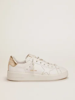 Best Sale Golden Goose Tênis Purestar feminino com talão dourado Material principal: 100% couro bovino