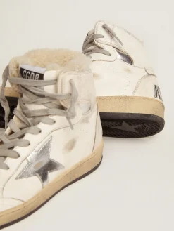 Best Golden Goose Tênis Sky-Star feminino com assinatura no tornozelo e forro de shearling Cor: branco