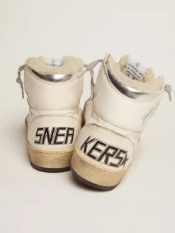 Best Golden Goose Tênis Sky-Star feminino com assinatura no tornozelo e forro de shearling Cor: branco