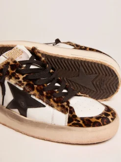 Fashion Golden Goose Tênis Stardan de couro cavalinho com estampa de leopardo e estrela preta Cabedal de couro cavalinho com estampa de leopardo e couro branco