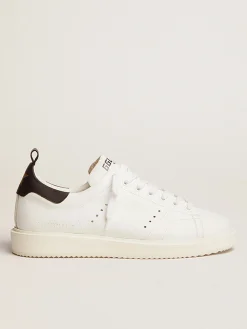 Cheap Golden Goose Tênis Starter de couro branco com talão de couro preto Cor: branco