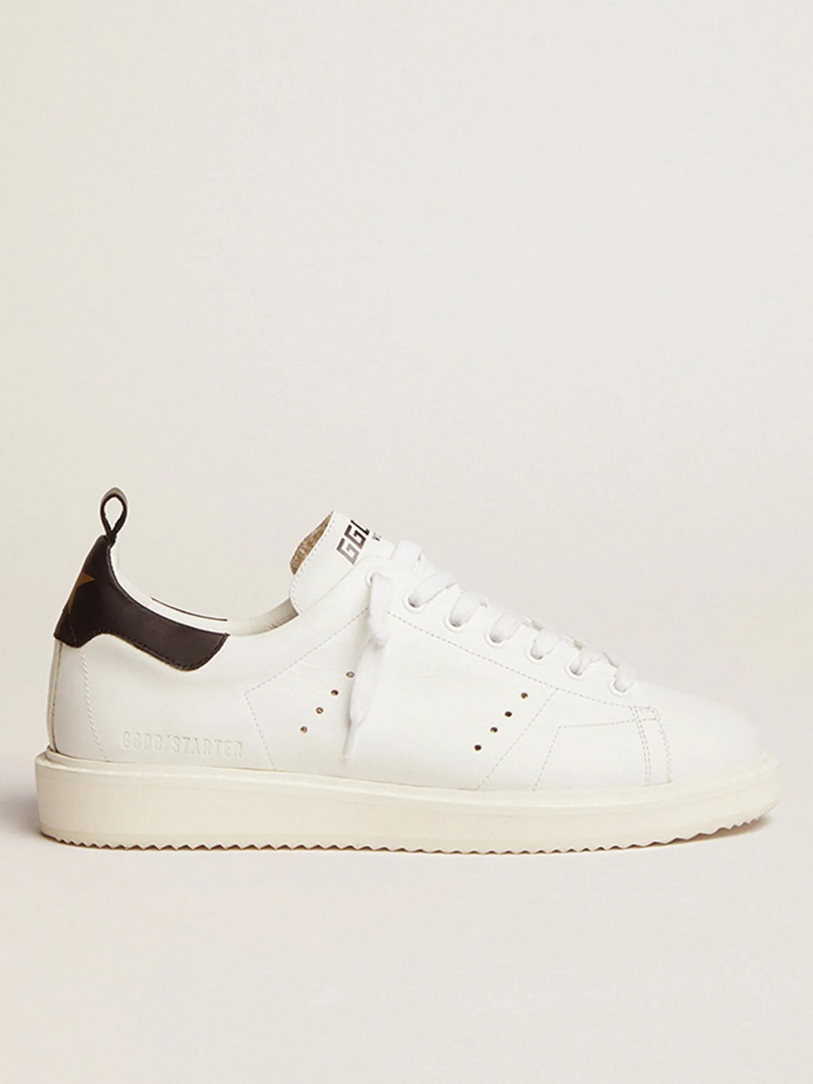 Cheap Golden Goose Tênis Starter de couro branco com talão de couro preto Cor: branco