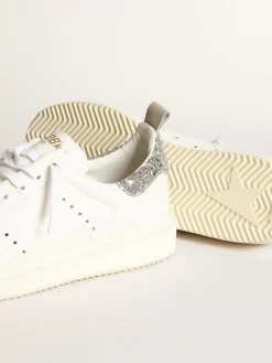 Fashion Golden Goose Tênis Starter em couro branco com talão de glitter prateado Cor: branco