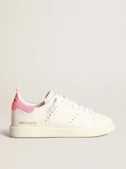 Store Golden Goose Tênis Starter em napa branca com talão de suede rosa Cor: branco