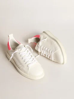 Store Golden Goose Tênis Starter em napa branca com talão de suede rosa Cor: branco