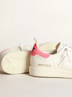 Store Golden Goose Tênis Starter em napa branca com talão de suede rosa Cor: branco