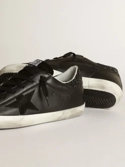Sale Golden Goose Tênis Super-Star de napa preta com estrela de suede preto e talão de glitter preto Cabedal de napa preta