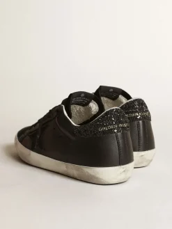 Sale Golden Goose Tênis Super-Star de napa preta com estrela de suede preto e talão de glitter preto Cabedal de napa preta