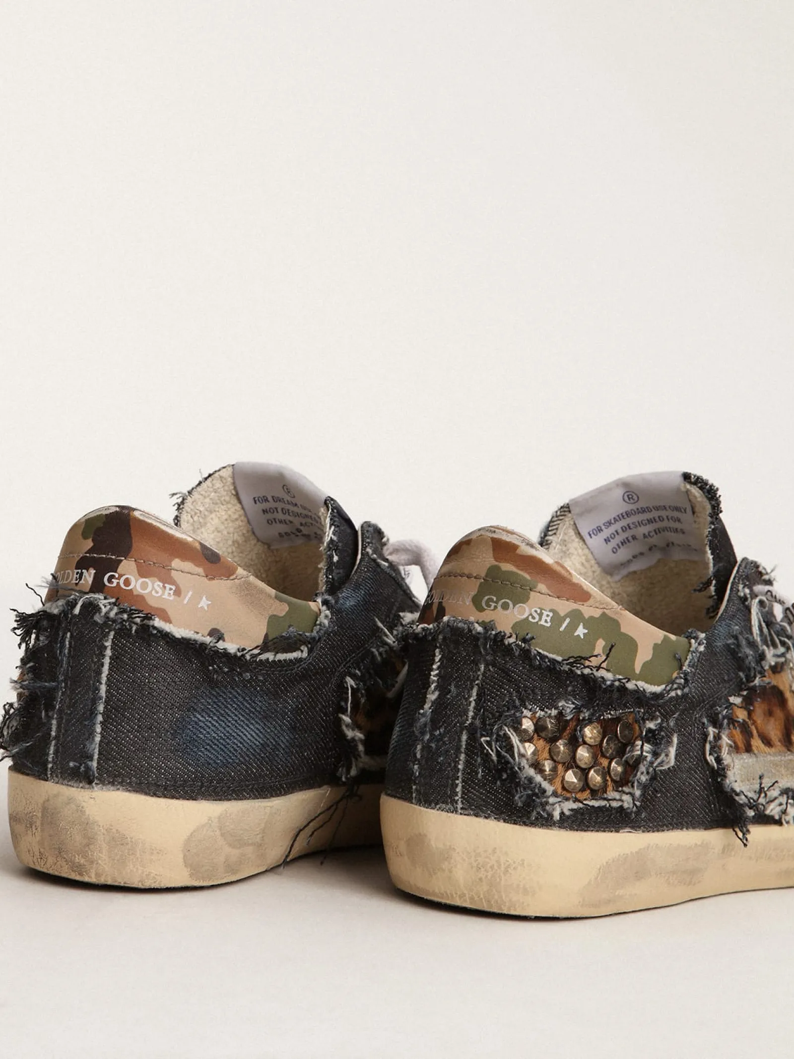 Clearance Golden Goose Tênis Super-Star feminino LAB de jeans e couro cavalinho com estampa de leopardo Cabedal de jeans e couro cavalinho com estampa de leopardo