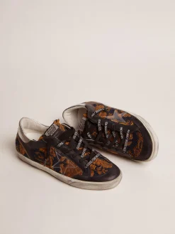 Online Golden Goose Tênis Super-Star feminino Penstar LAB de jacquard brocado e estrela de PVC Cabedal de jacquard brocado