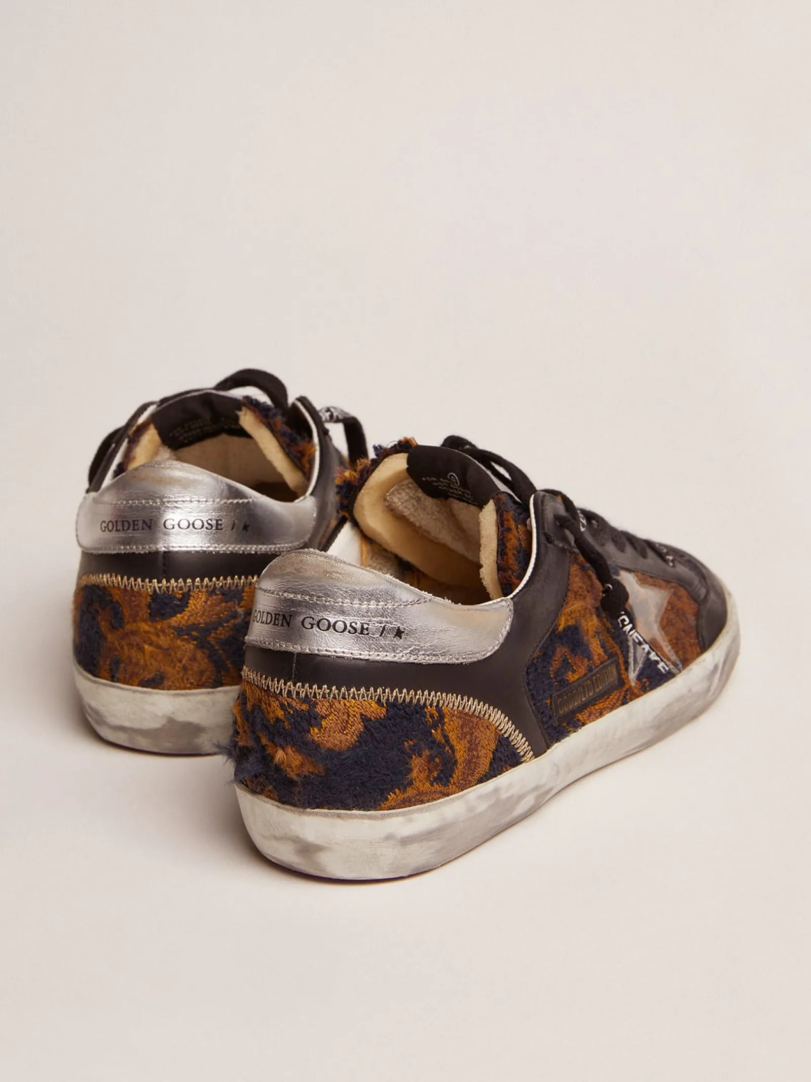 Online Golden Goose Tênis Super-Star feminino Penstar LAB de jacquard brocado e estrela de PVC Cabedal de jacquard brocado