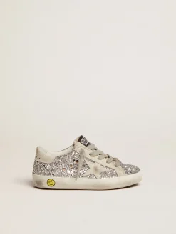 Discount Golden Goose Tênis Super-Star Junior com glitter prateado e detalhes de suede Cor: prata