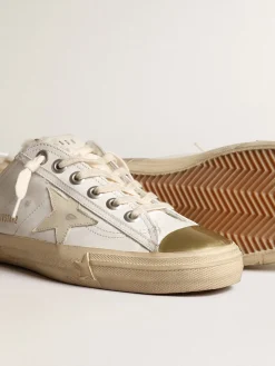 Best Golden Goose Tênis V-Star com estrela de couro e forro de shearling bege Cor: branco