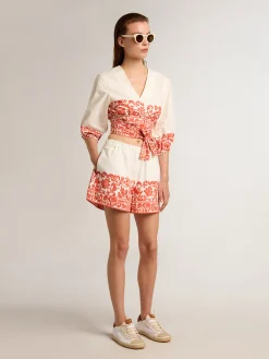 Best Golden Goose Top cropped de algodão com estampa da estação Coleção Resort