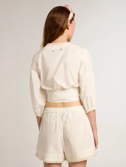 Cheap Golden Goose Top cropped de algodão com bordado de pérolas Coleção Resort