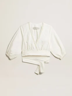 Cheap Golden Goose Top cropped de algodão com bordado de pérolas Coleção Resort