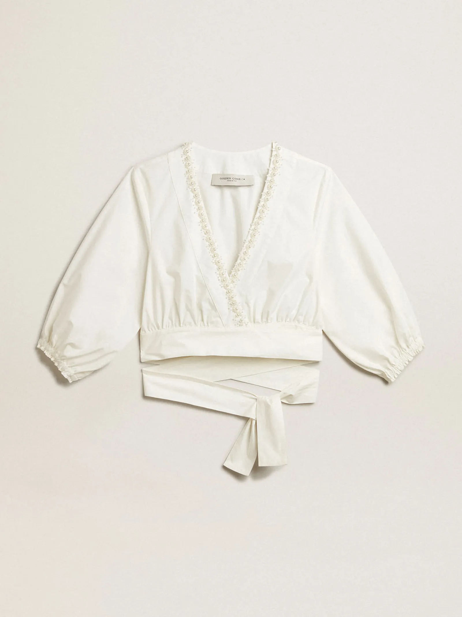 Cheap Golden Goose Top cropped de algodão com bordado de pérolas Coleção Resort