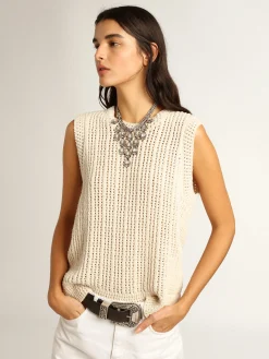 New Golden Goose Top sem manga de tricô cor de papiro Cor: papiro