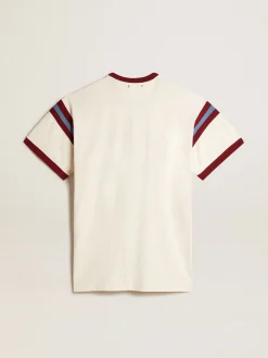Discount Golden Goose Vestido branco feminina com escrita bordô na frente Coleção Journey