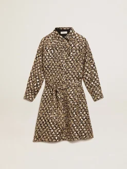 Clearance Golden Goose Vestido chemise infantil feminino com estampa animal print e fio coupé Cor: animal print e ouro