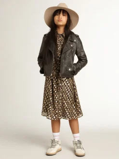 Clearance Golden Goose Vestido chemise infantil feminino com estampa animal print e fio coupé Cor: animal print e ouro