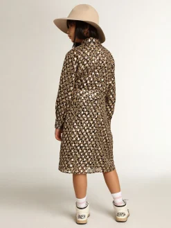 Clearance Golden Goose Vestido chemise infantil feminino com estampa animal print e fio coupé Cor: animal print e ouro