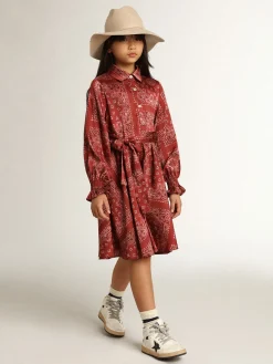 Fashion Golden Goose Vestido chemise infantil feminino bordô com estampa caxemira Golden Collection