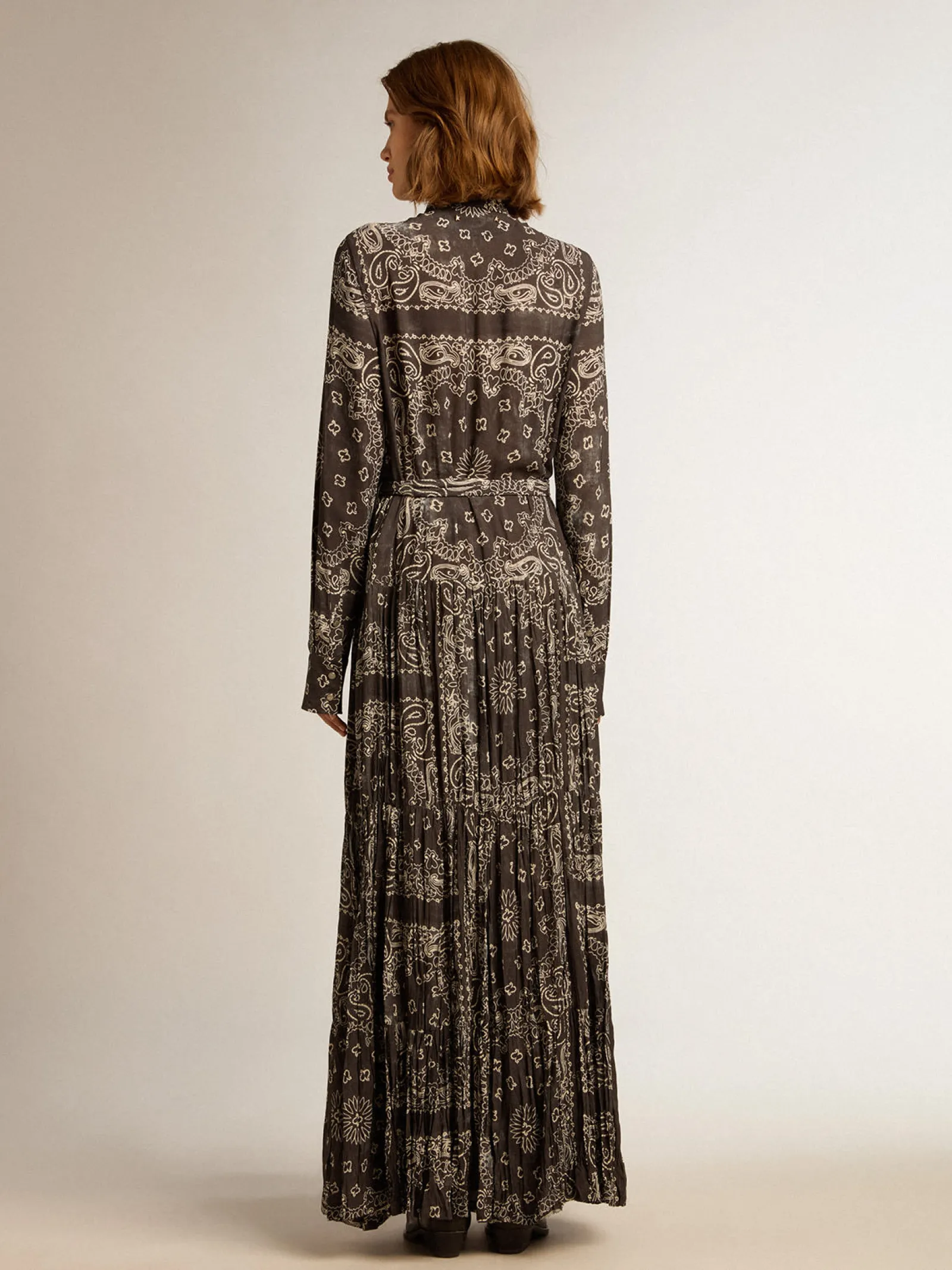 Best Sale Golden Goose Vestido chemise na cor antracite com estampa caxemira Golden Collection