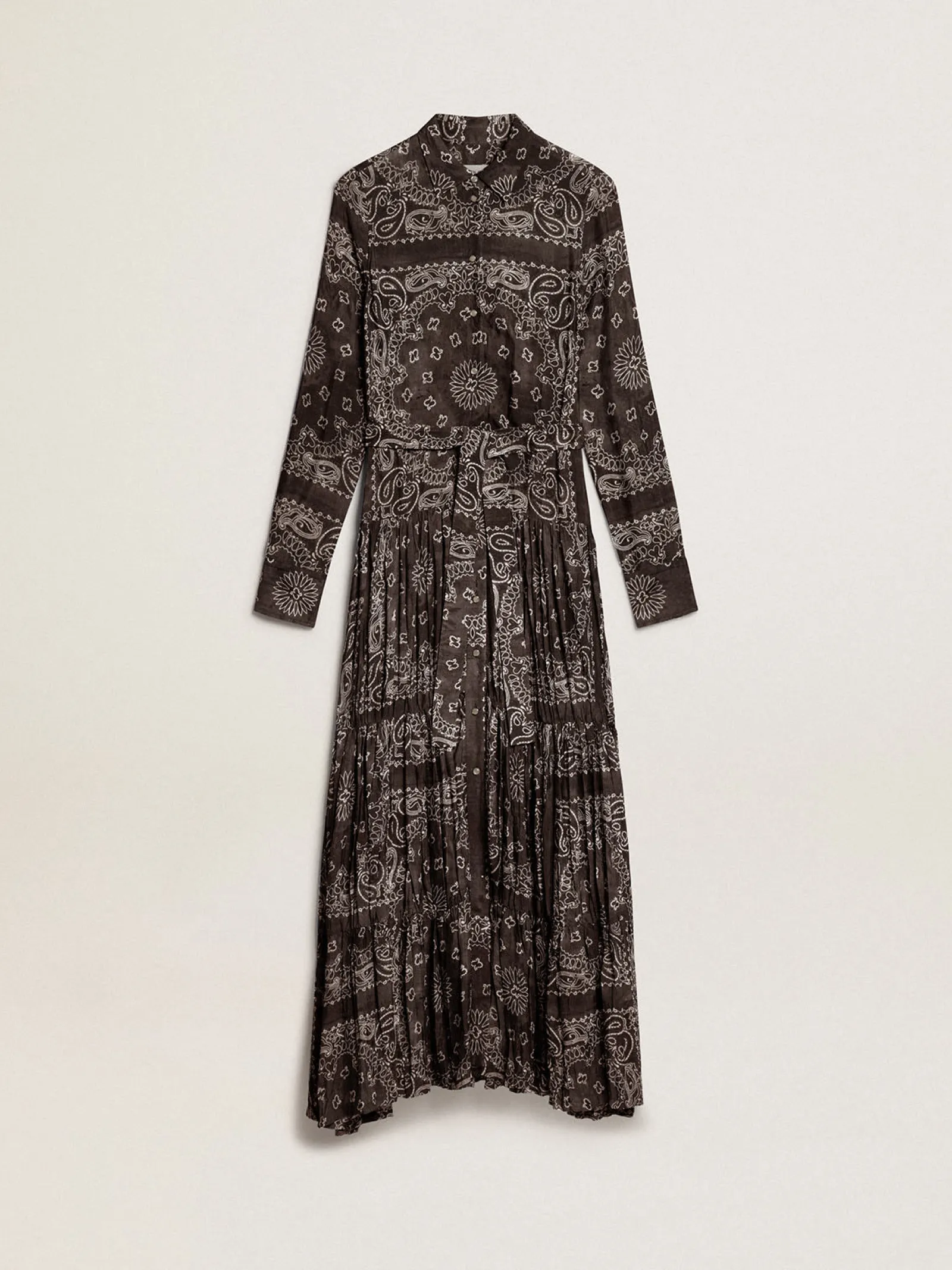 Best Sale Golden Goose Vestido chemise na cor antracite com estampa caxemira Golden Collection