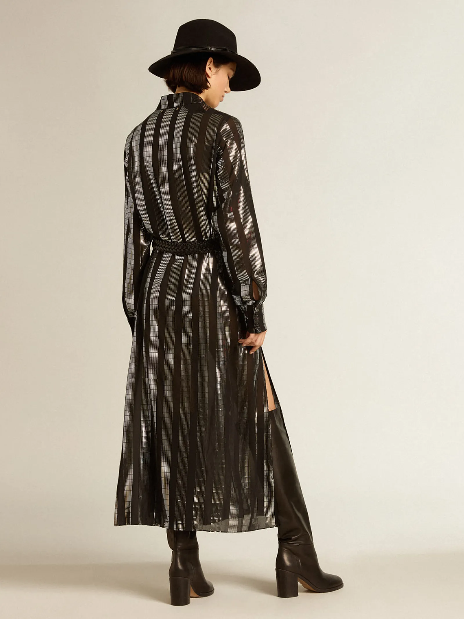Flash Sale Golden Goose Vestido chemise preto com aplicações metálicas Coleção Journey