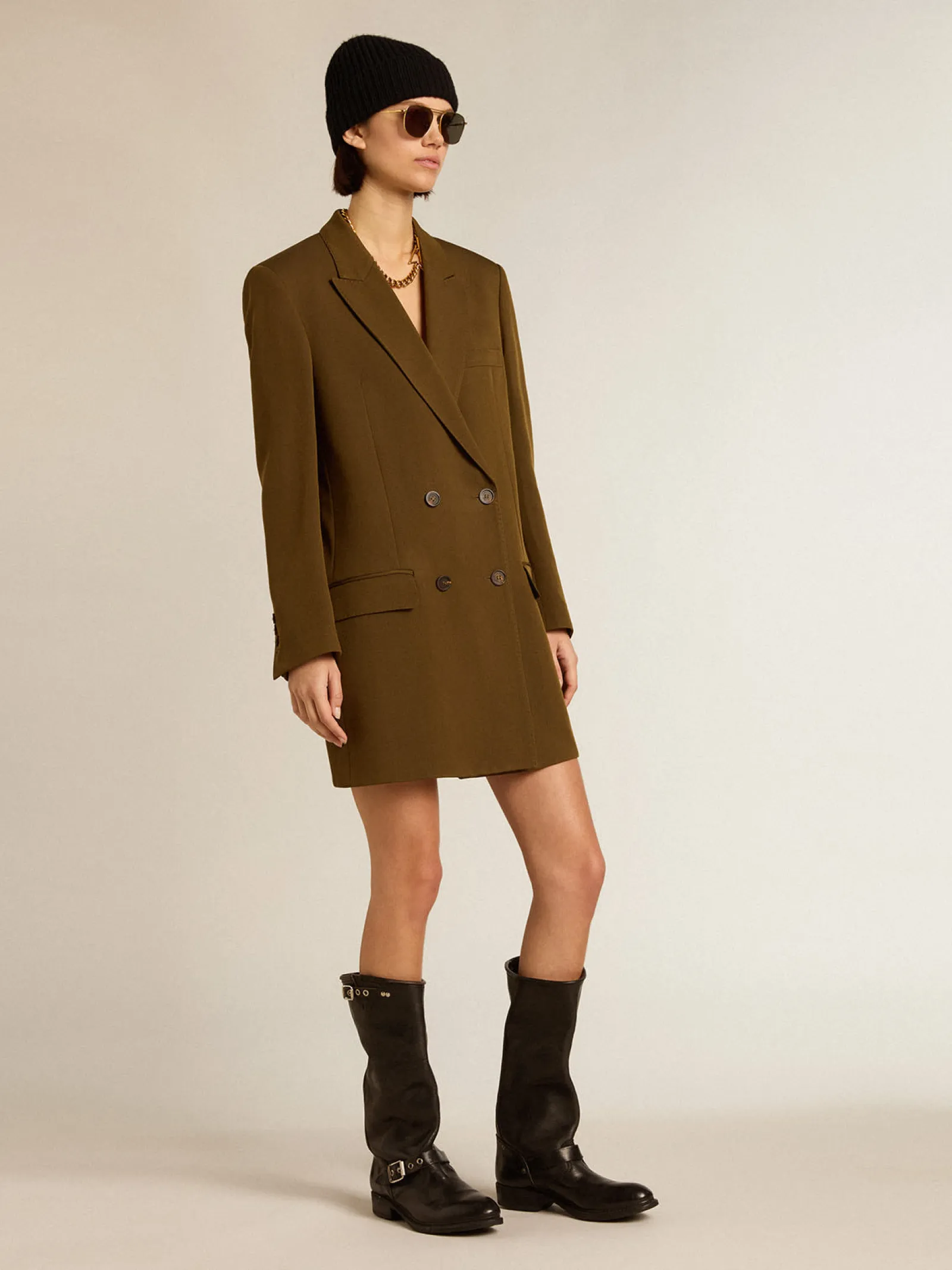 Outlet Golden Goose Vestido curto de lã cor de faia com botões de chifre Cor: faia