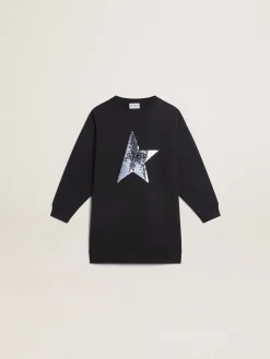 Outlet Golden Goose Vestido de moletom infantil feminino azul com estrela de lantejoulas Star Collection