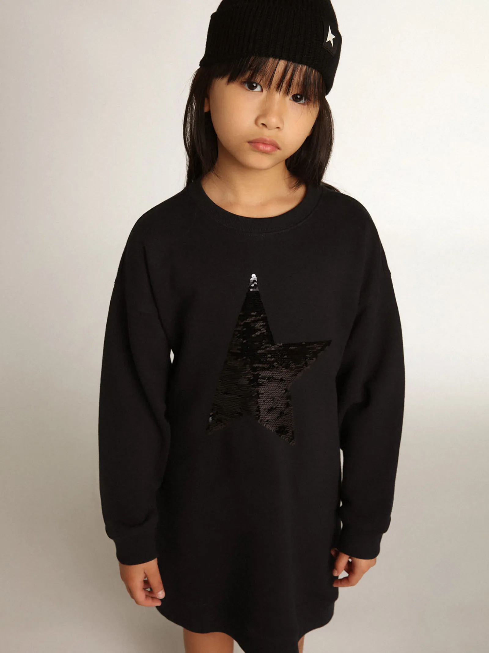 Outlet Golden Goose Vestido de moletom infantil feminino azul com estrela de lantejoulas Star Collection