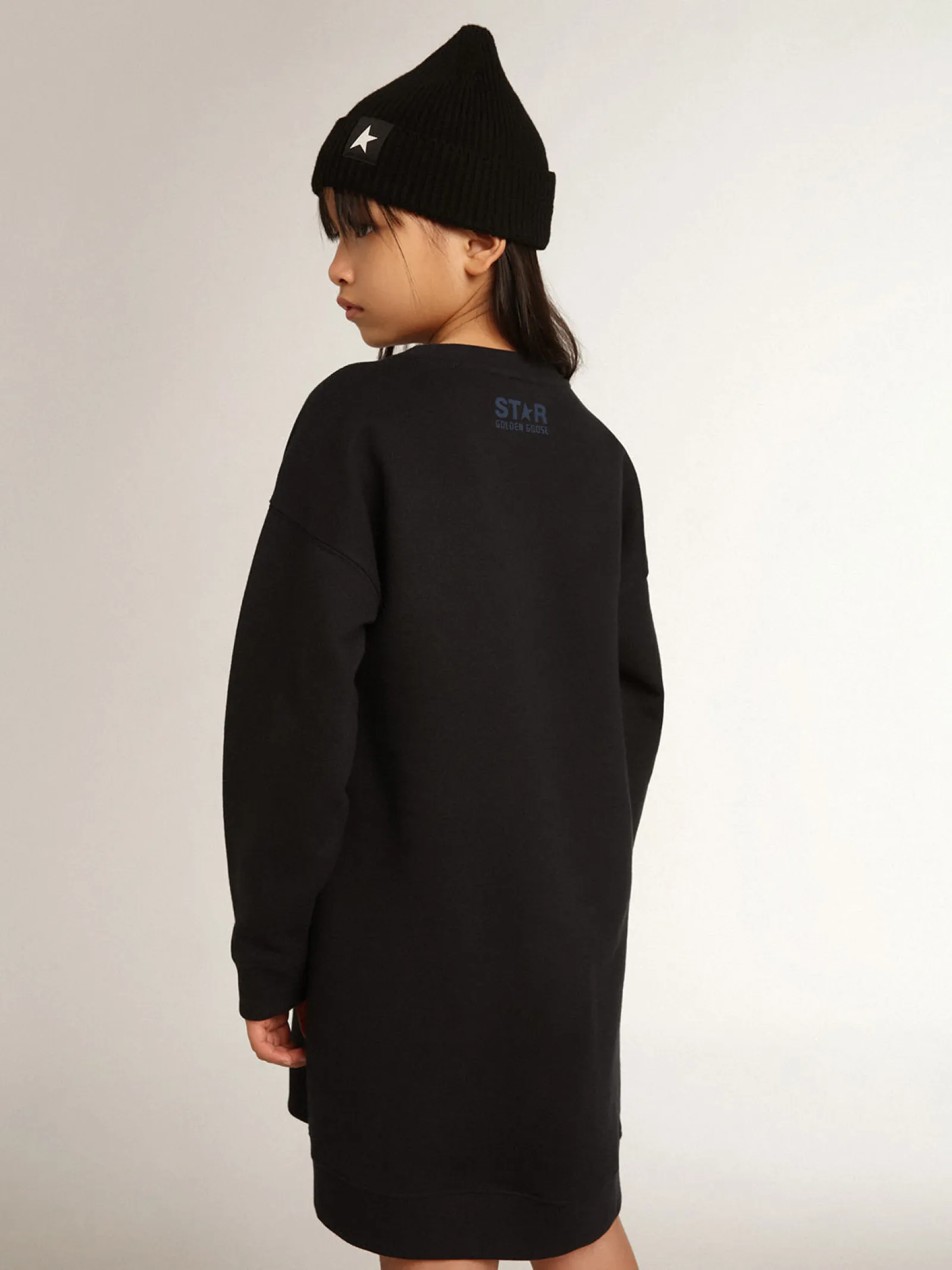 Outlet Golden Goose Vestido de moletom infantil feminino azul com estrela de lantejoulas Star Collection