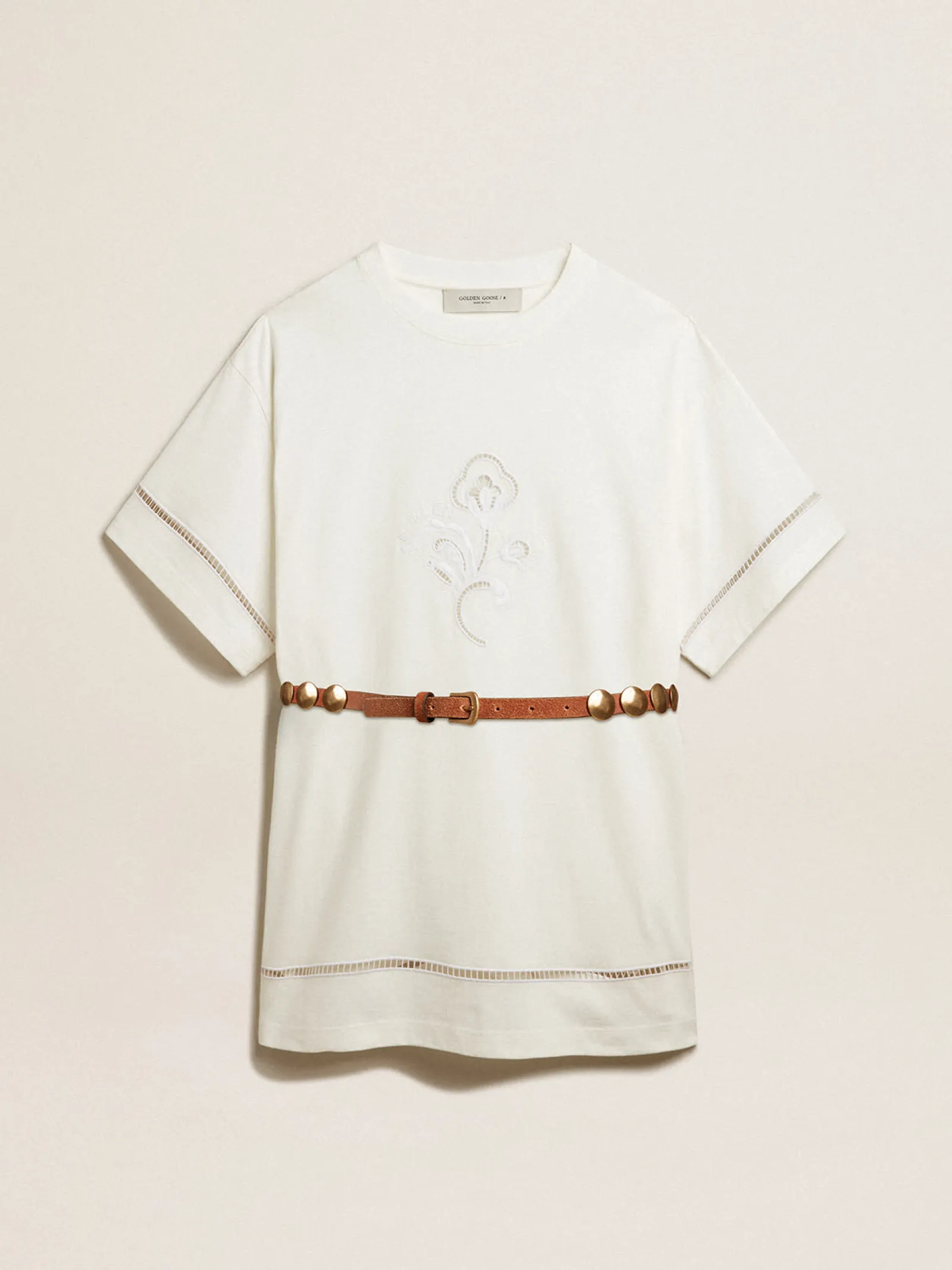 Best Sale Golden Goose Vestido t-shirt de algodão branco com cinto Coleção Resort